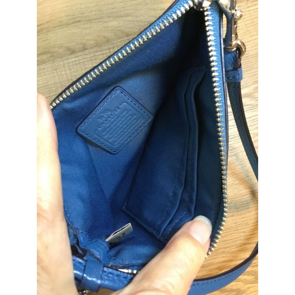 Coach Pebbled Leather Wristlet with Shearling Pom Pom and Trim - Picture 7 of 8